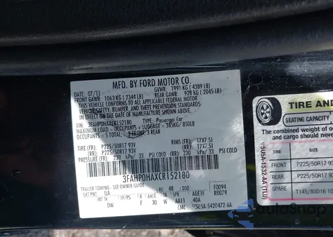 2012 Ford Fusion Se from USA, damaged, VIN 3FAHP0HAXCR152180